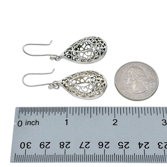 Vintage Sterling Silver 925 Filigree Teardrop Dangle Earrings - Picture 3 of 4